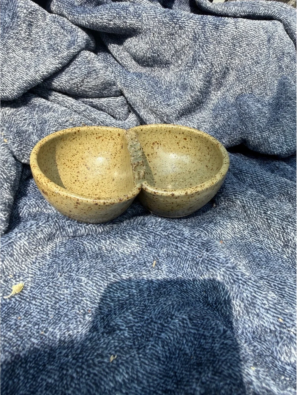 Handcrafted Ceramic Double Bowl with Twisted Divider/Ashtray